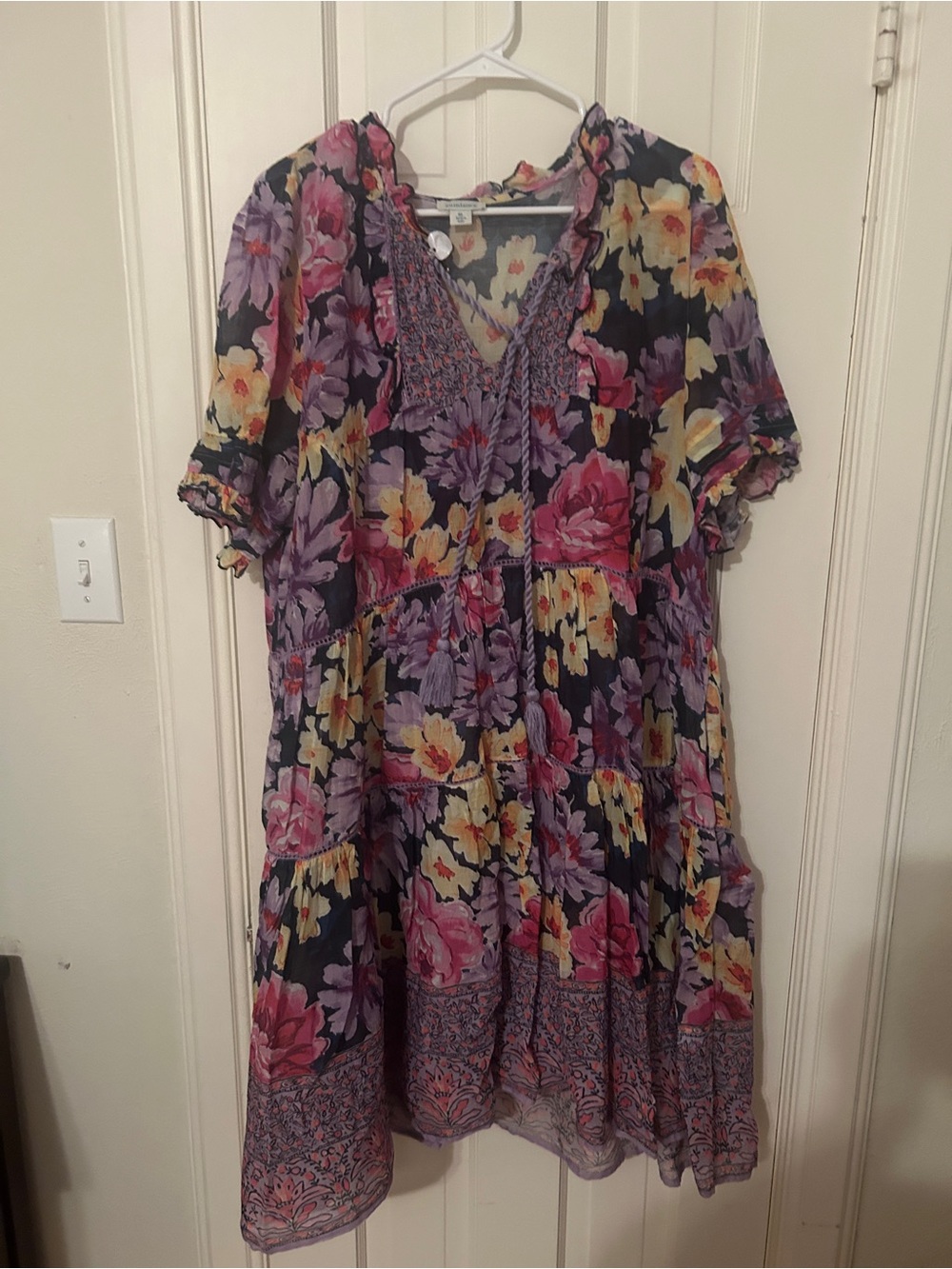 Sundance Floral Tiered Boho Dress in Purple, Pink & Yellow - Picture 1 of 1